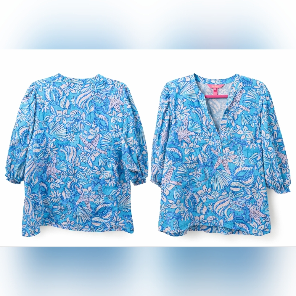 Lilly Pulitzer Mialeigh linen top Sea life print. Size 16 - Picture 3 of 7